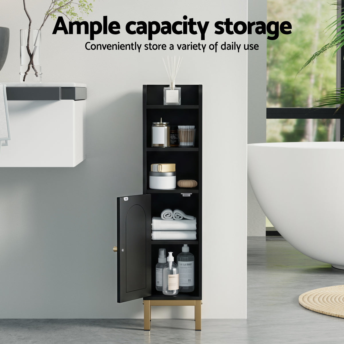 Artiss Bathroom Storage Cabinet Floor Organizer Toilet Corner Adjustable Black