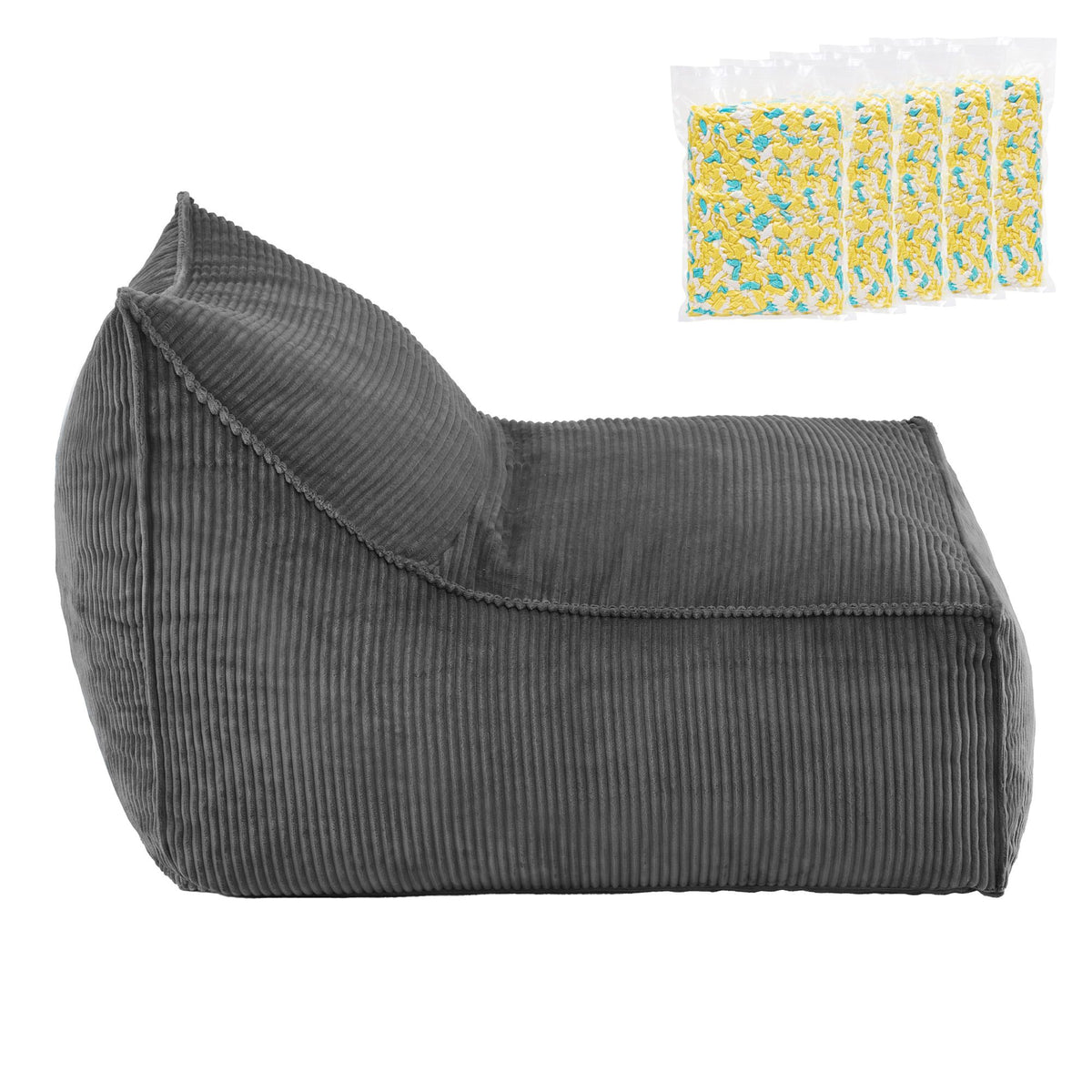 Artiss Bean Bag Chair Cover with Filler Soft Corduroy DIY Stuffed Animal Storage Bean Bag for Adults, Washable Lazy Sofa for Living Room Bedroom, Grey