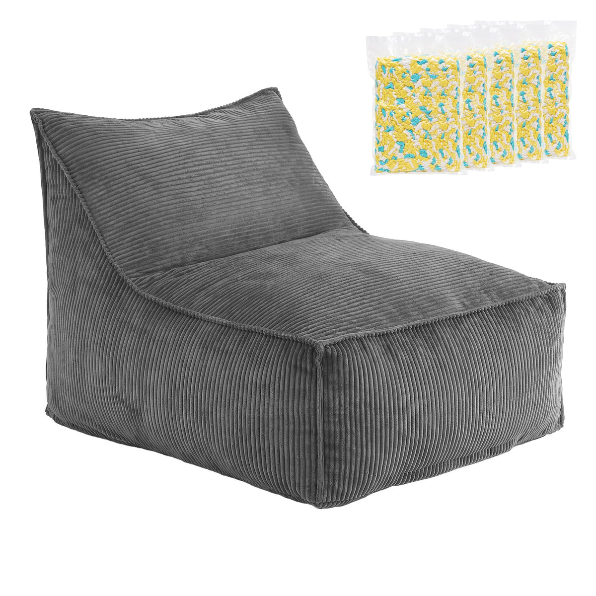 Artiss Bean Bag Chair Cover with Filler Soft Corduroy DIY Stuffed Animal Storage Bean Bag for Adults, Washable Lazy Sofa for Living Room Bedroom, Grey