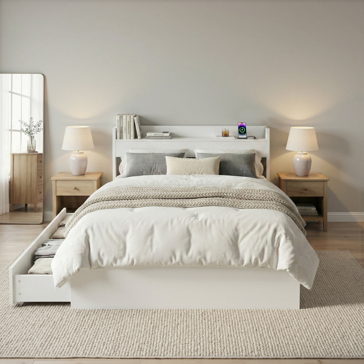 Artiss Bed Frame King Single Size with Charging Ports and 2 Drawers AURA