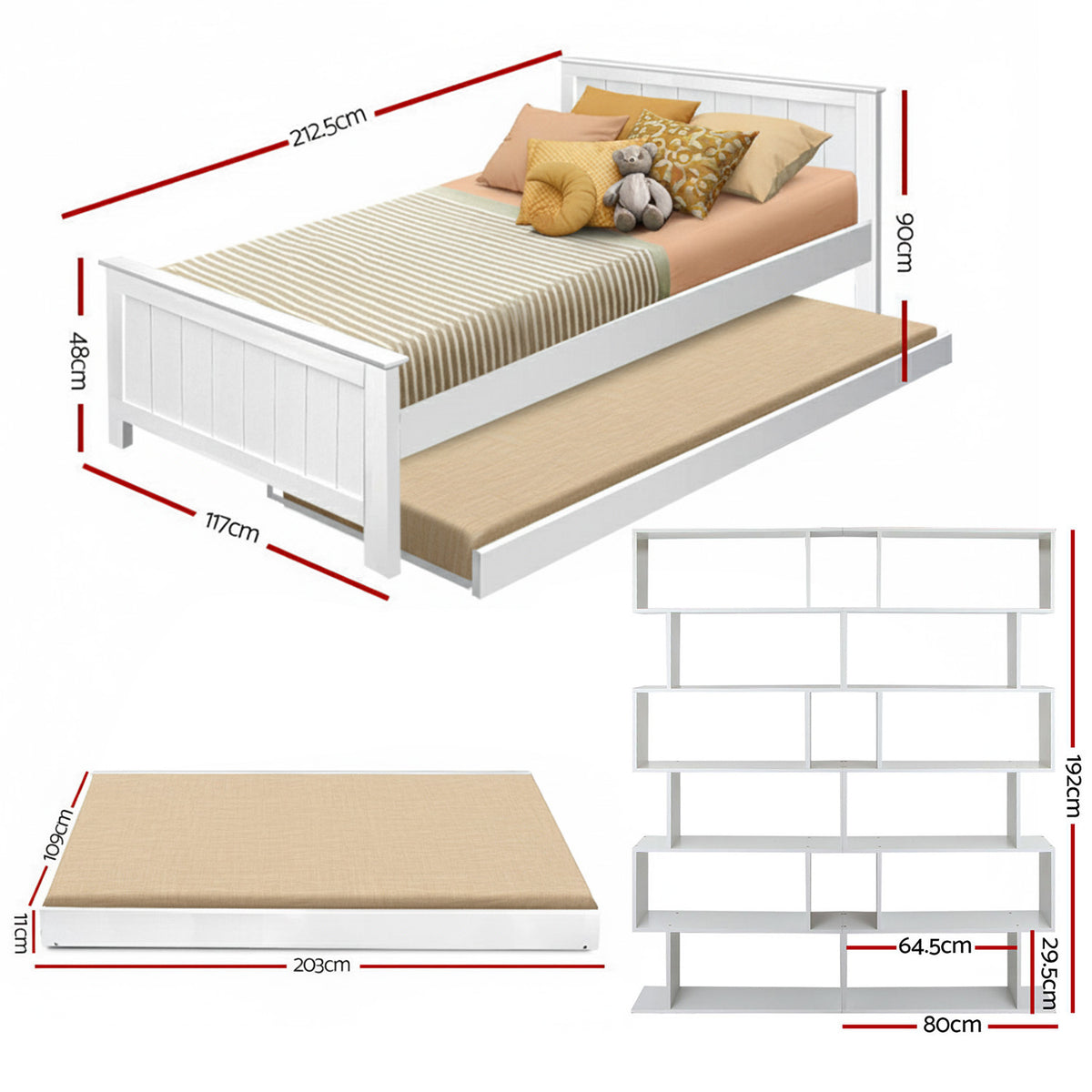 Artiss Bed Frame King Single and Bookshelf