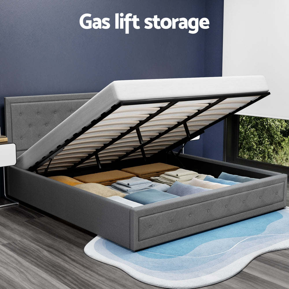 Artiss Bed Frame King Size Gas Lift Grey TIYO