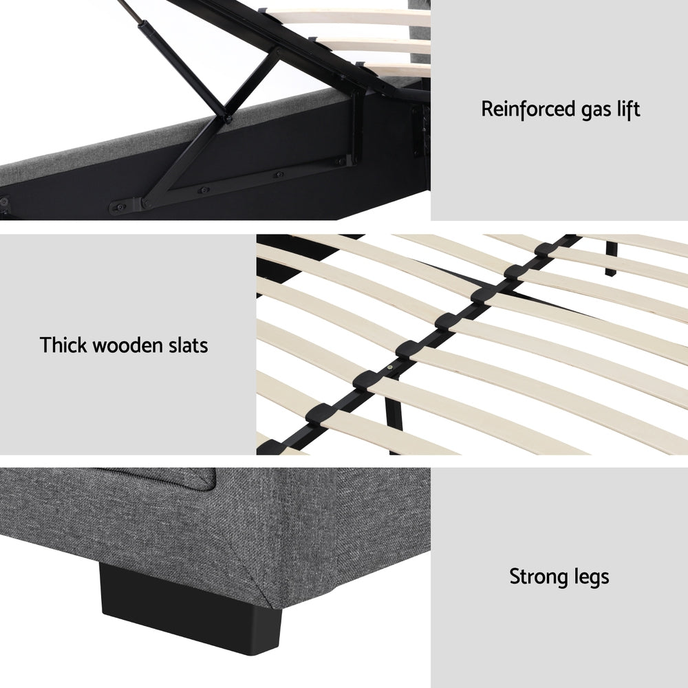 Artiss Bed Frame Queen Size Gas Lift Grey TIYO