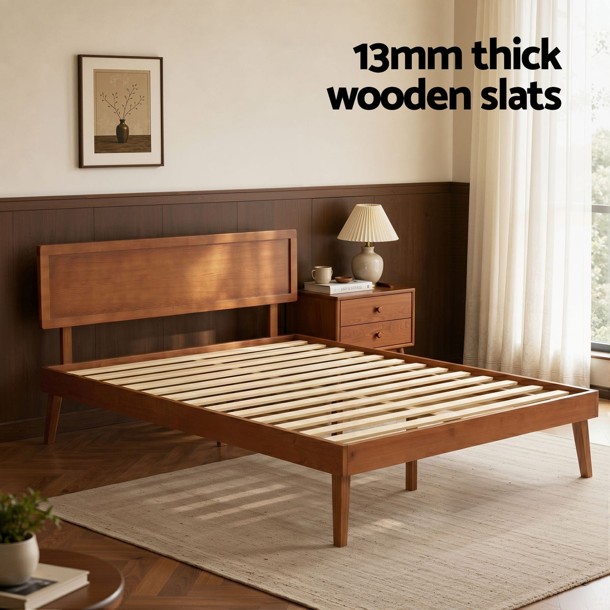 Artiss Bed Frame Queen Size Wooden Bed Base Walnut SPLAY