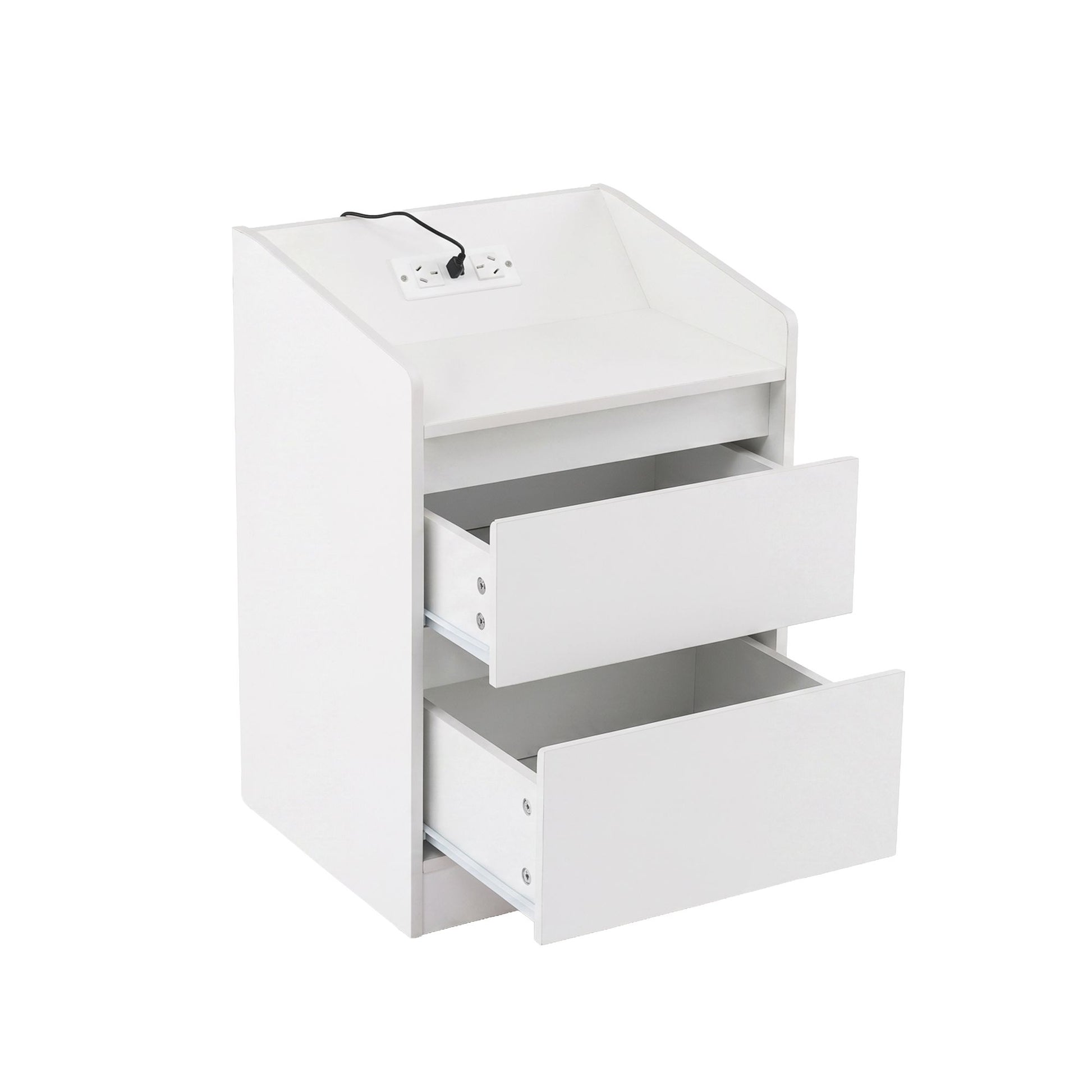 Artiss Bedside Table Nightstand with Charging Station 2 Drawers LED White