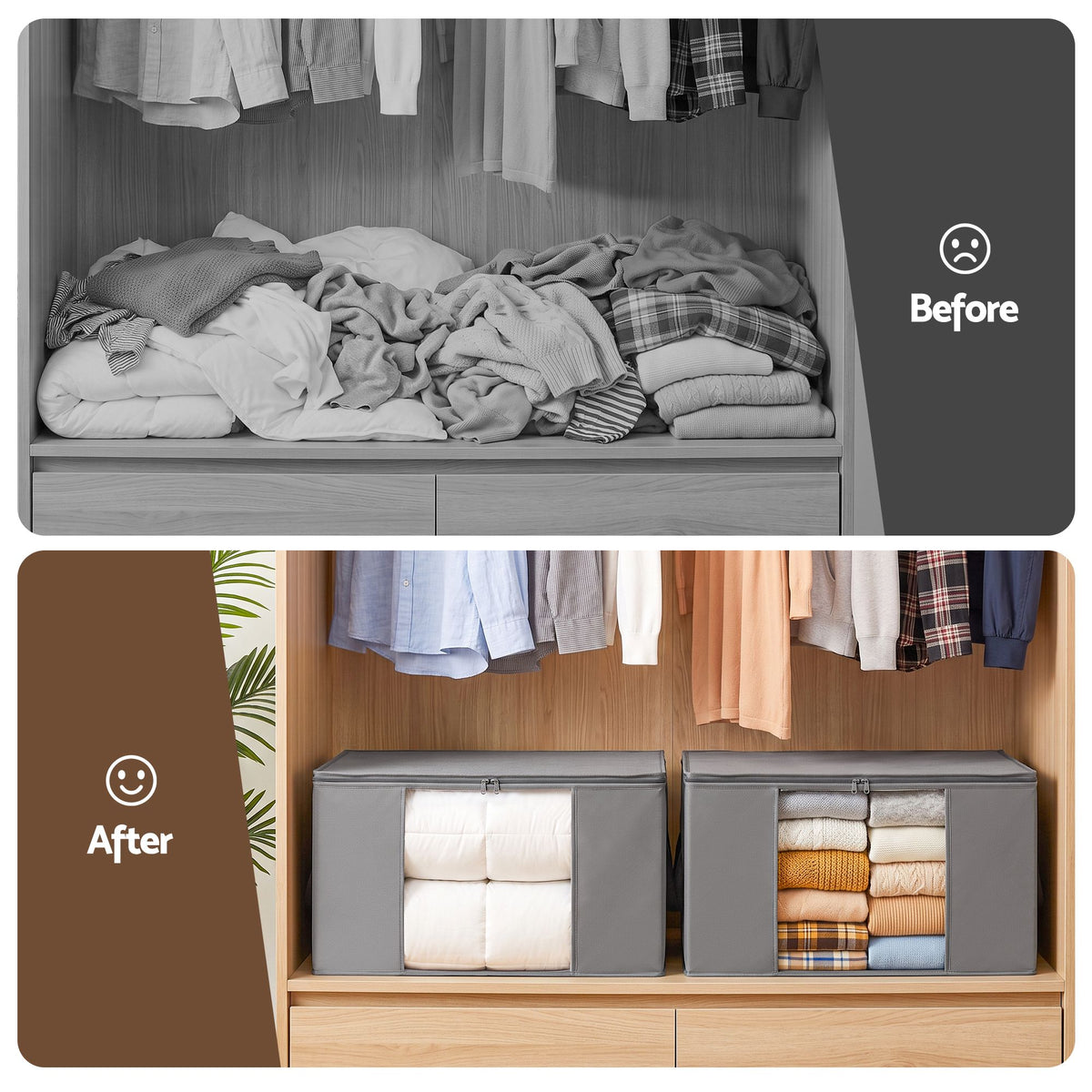 Artiss Blanket Storage Bags Box X8 Clothes Quilt Container 84L Organiser Grey