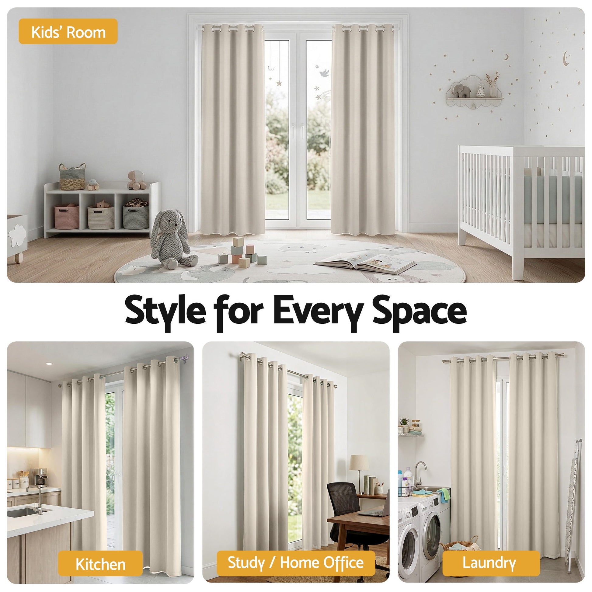 Artiss Blockout Curtains 2X 132x213cm Thermal Insulated Eyelet Drapes Beige