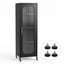 Artiss Buffet Cabinet Sideboard Slim Fluted Kitchen Storage Trolley Wheels Black