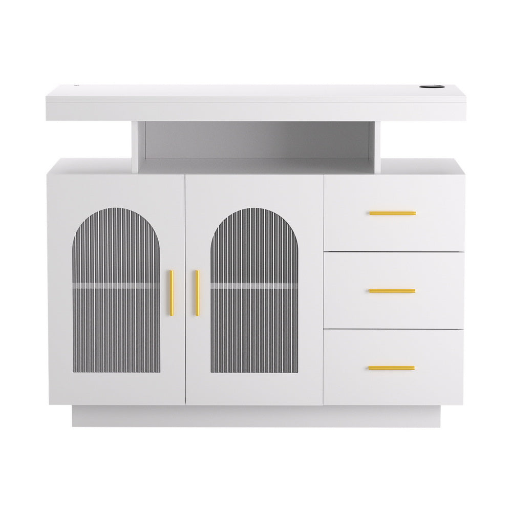 Artiss Buffet Sideboard Cabinet LED Clear Door Kitchen Storage Drawers White