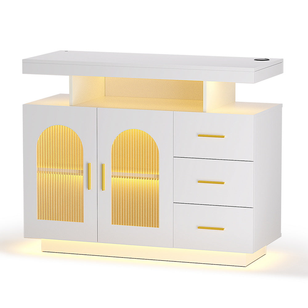 Artiss Buffet Sideboard Cabinet LED Clear Door Kitchen Storage Drawers White