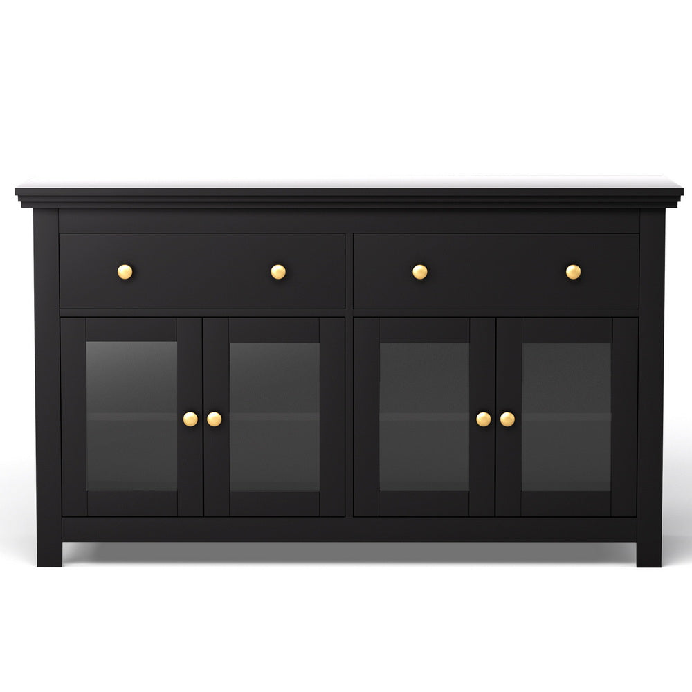 Artiss Buffet Sideboard Storage Cabinet Kitchen Cupboard Clear Door Drawer Black