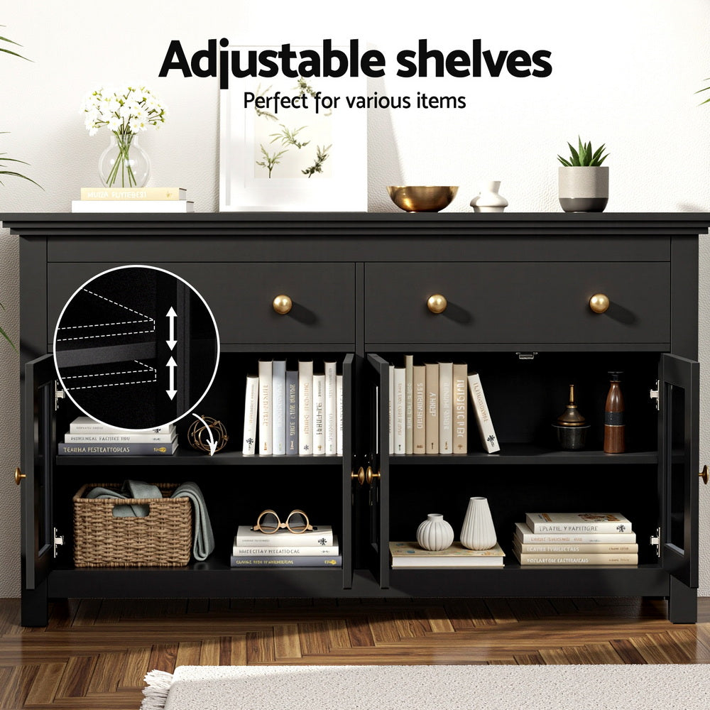Artiss Buffet Sideboard Storage Cabinet Kitchen Cupboard Clear Door Drawer Black
