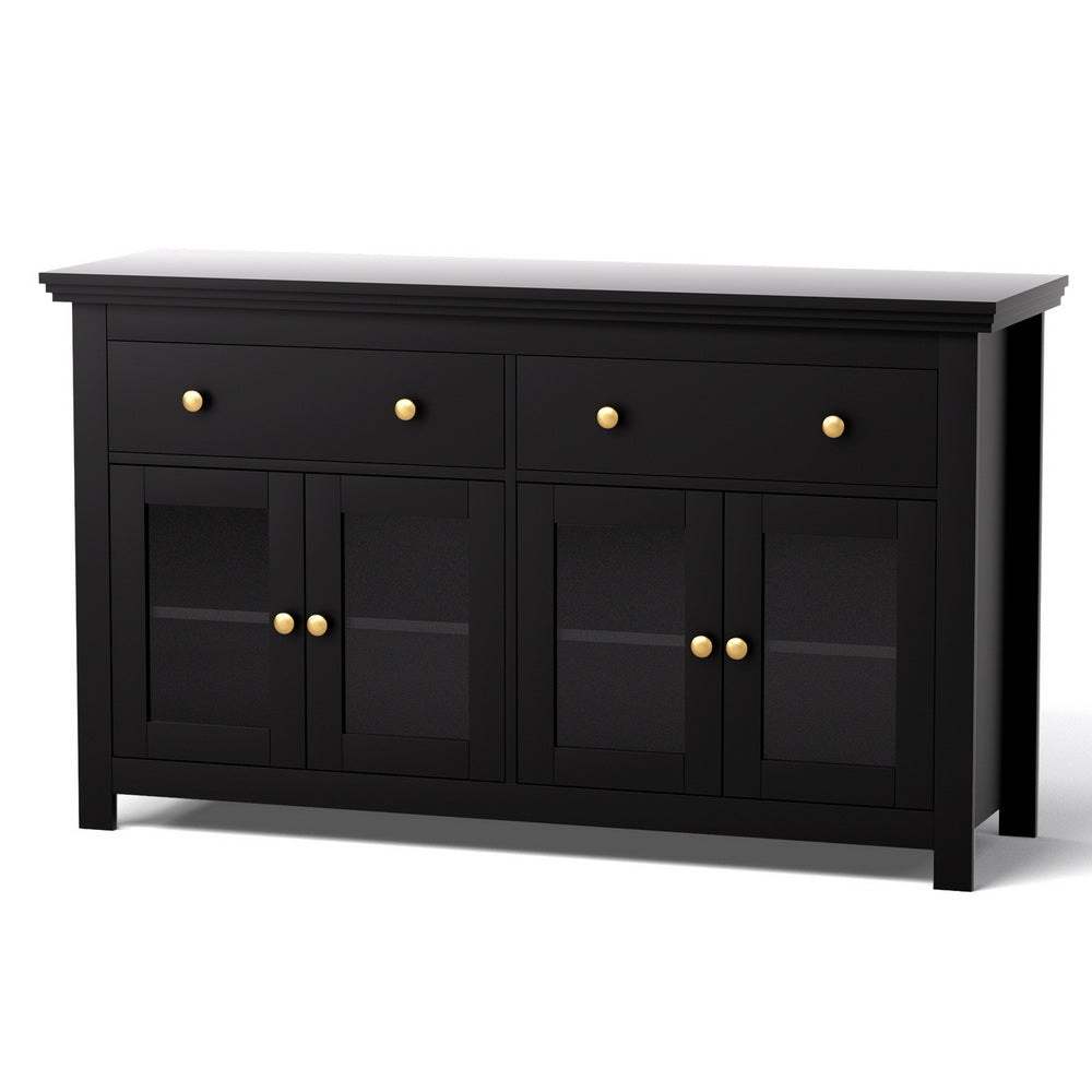 Artiss Buffet Sideboard Storage Cabinet Kitchen Cupboard Clear Door Drawer Black