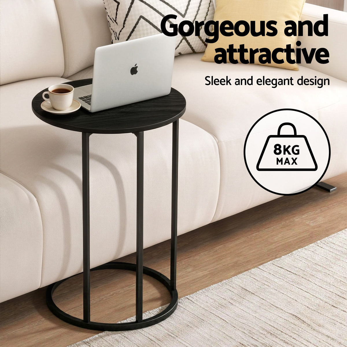 Artiss C Shaped End Table Set of 2 Coffee Table Side Table Round Black