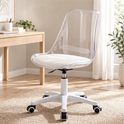 Artiss Clear Acrylic Office Chair Armless Swivel Vanity Desk Chair Mondern White
