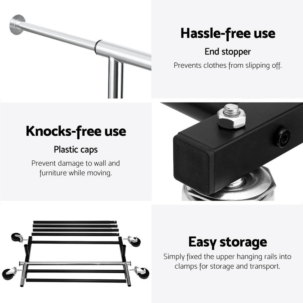 Artiss Clothes Rack Double Rod Airer Rail Coat Stand Adjustable Hanger