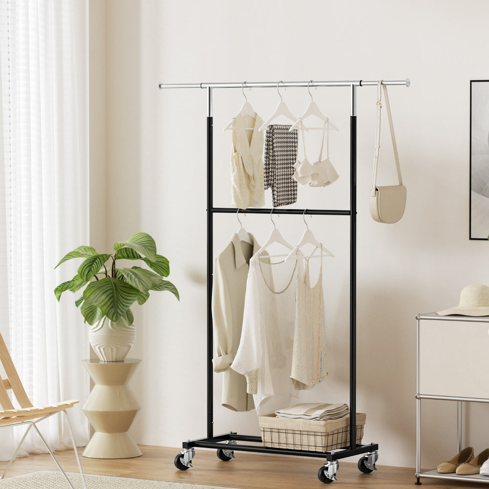 Artiss Clothes Rack Double Rod Airer Rail Coat Stand Adjustable Hanger