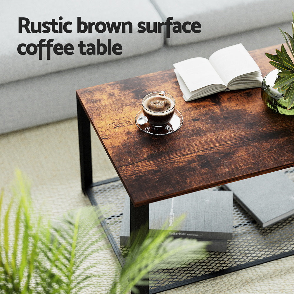 Artiss Coffee Table 2-Tier Rustic Brown 104CM