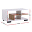 Artiss Coffee Table 90cm Center Table 3 Tier Open Storage Shelf Modern Living Room White & Wood