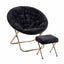 Artiss Comfy Saucer Chair Soft Faux Fur Foldable Accent Chair with Ottoman Black
