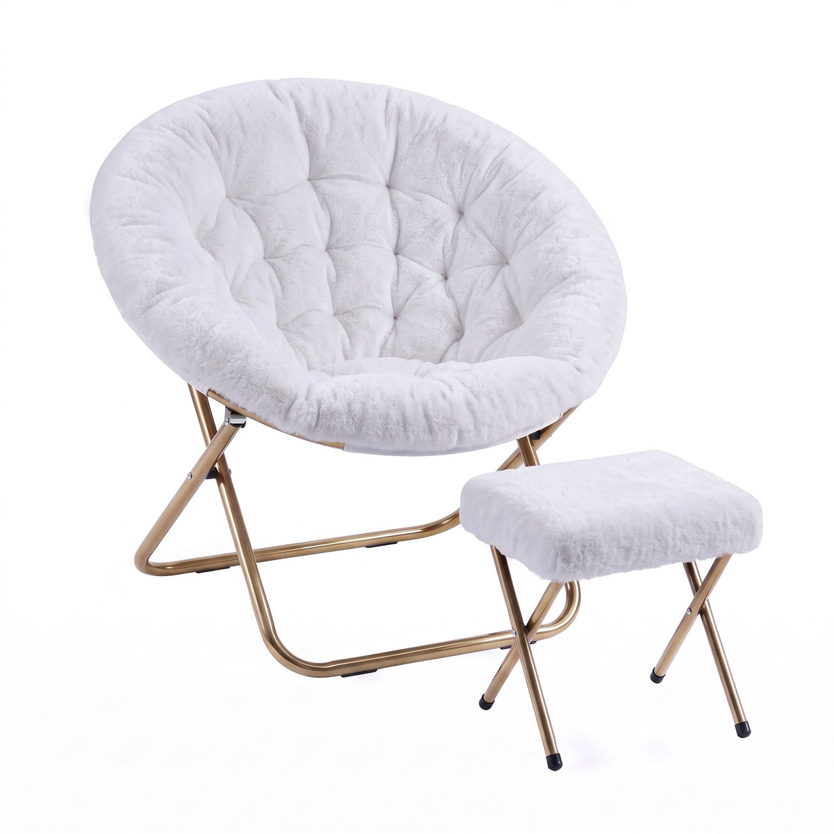 Artiss Comfy Saucer Chair Soft Faux Fur Foldable Accent Chair with Ottoman White