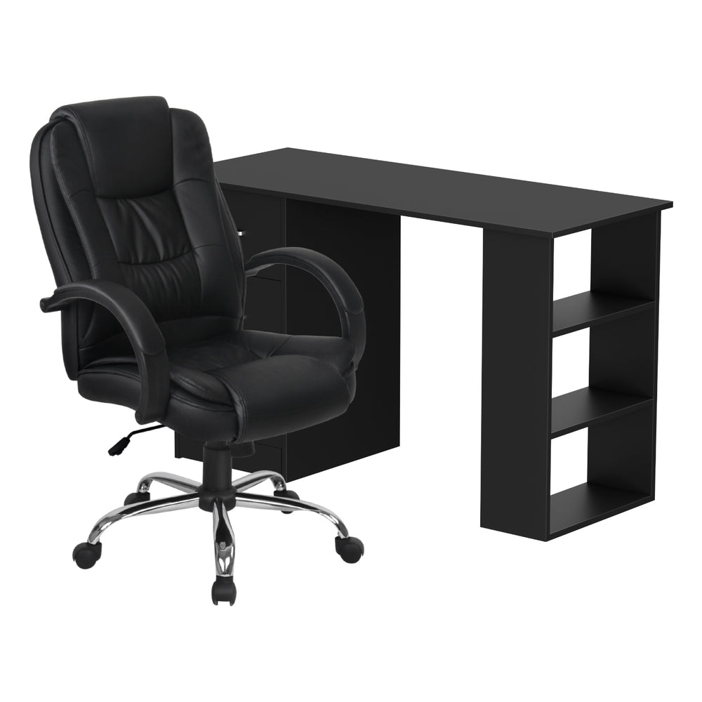Artiss Computer Desk 120cm Executive Office Chair Set PU Leather High Back Black