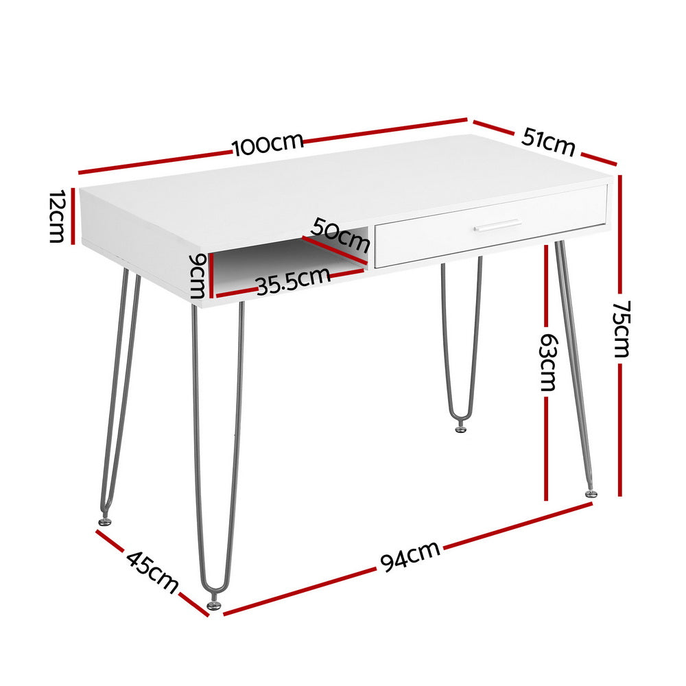 Artiss Computer Desk Drawer Cabinet Home Office Desks Workstation 100cm White