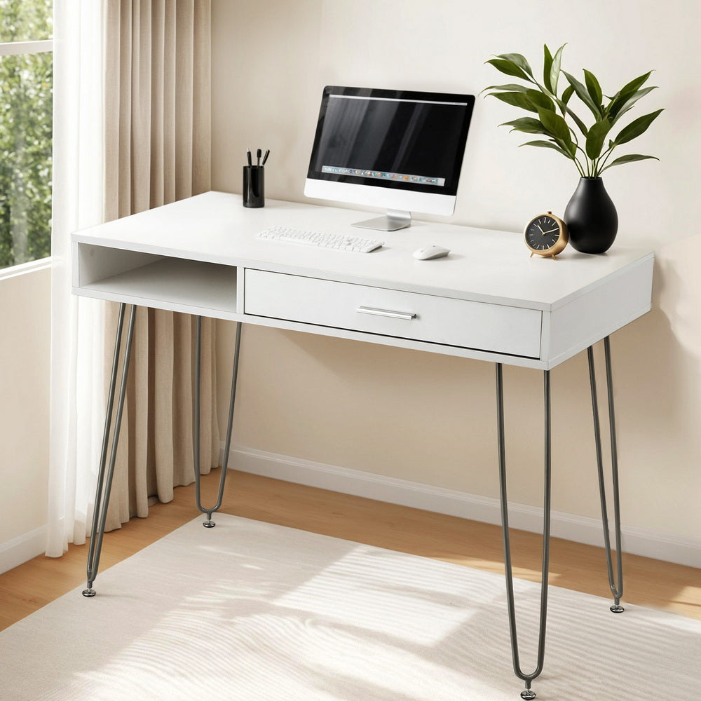 Artiss Computer Desk Drawer Cabinet Home Office Desks Workstation 100cm White