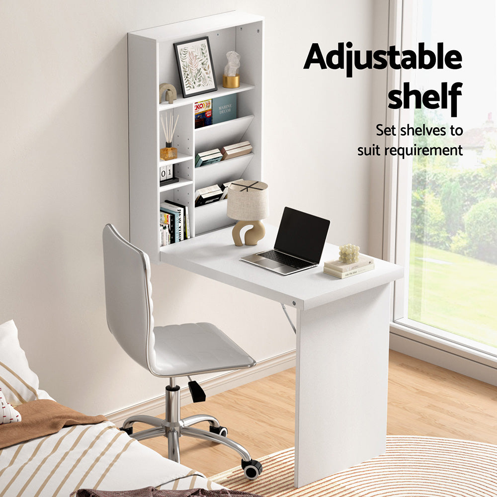 Artiss Computer Desk Office Chair Set PU Leather Wall Mount Foldable Table White