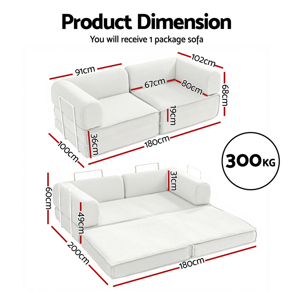 Artiss Convertible Folding Sofa Bed Pull Out Mattress Sleeper Couch Corduroy Beige