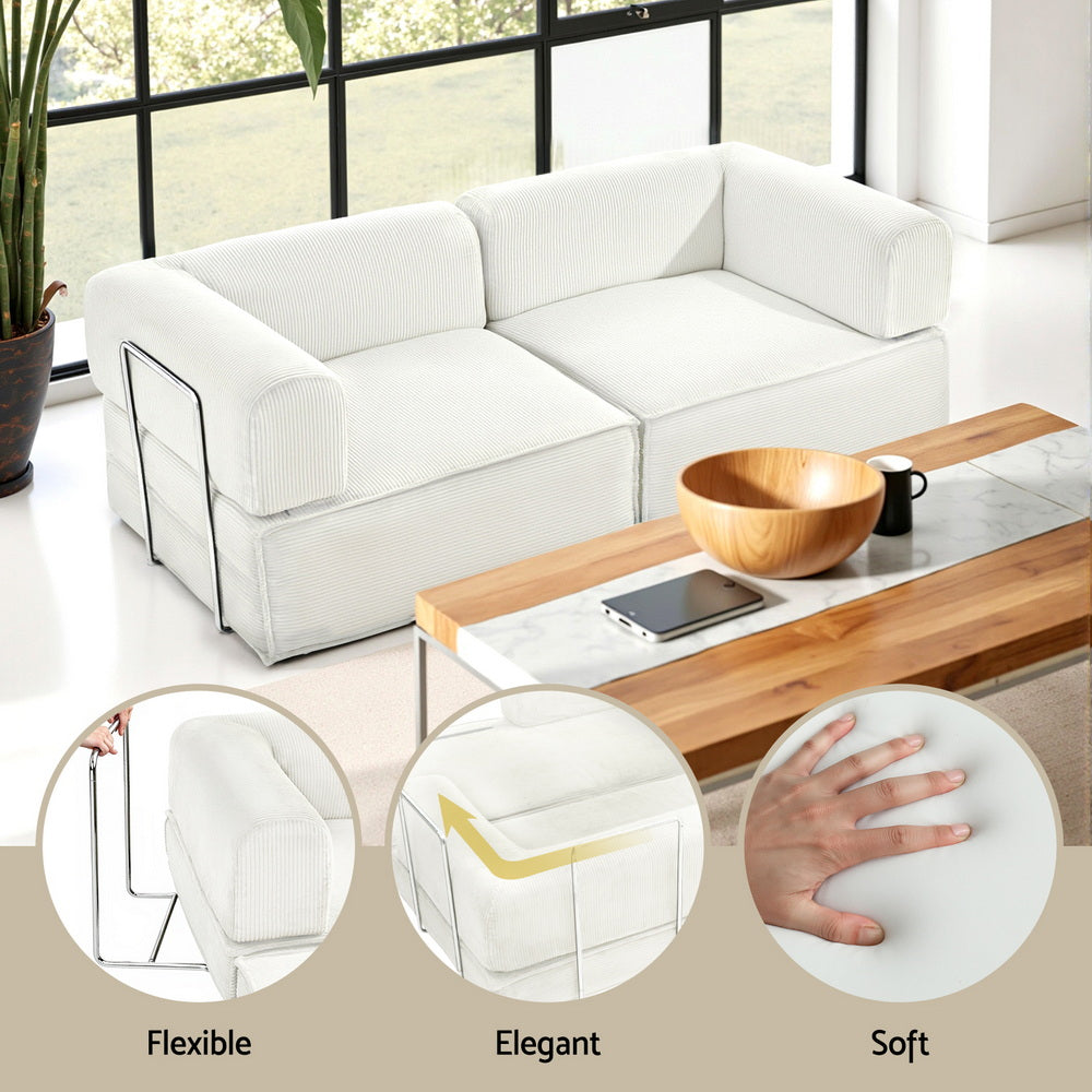Artiss Convertible Folding Sofa Bed Pull Out Mattress Sleeper Couch Corduroy Beige