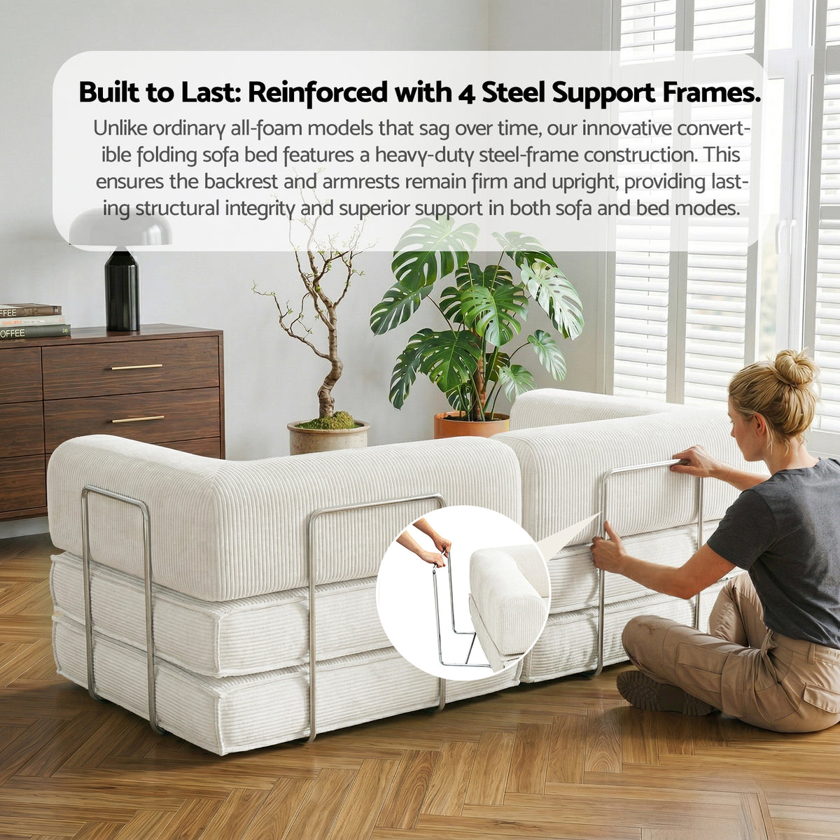 Artiss Convertible Folding Sofa Bed Pull Out Mattress Sleeper Couch Corduroy Beige