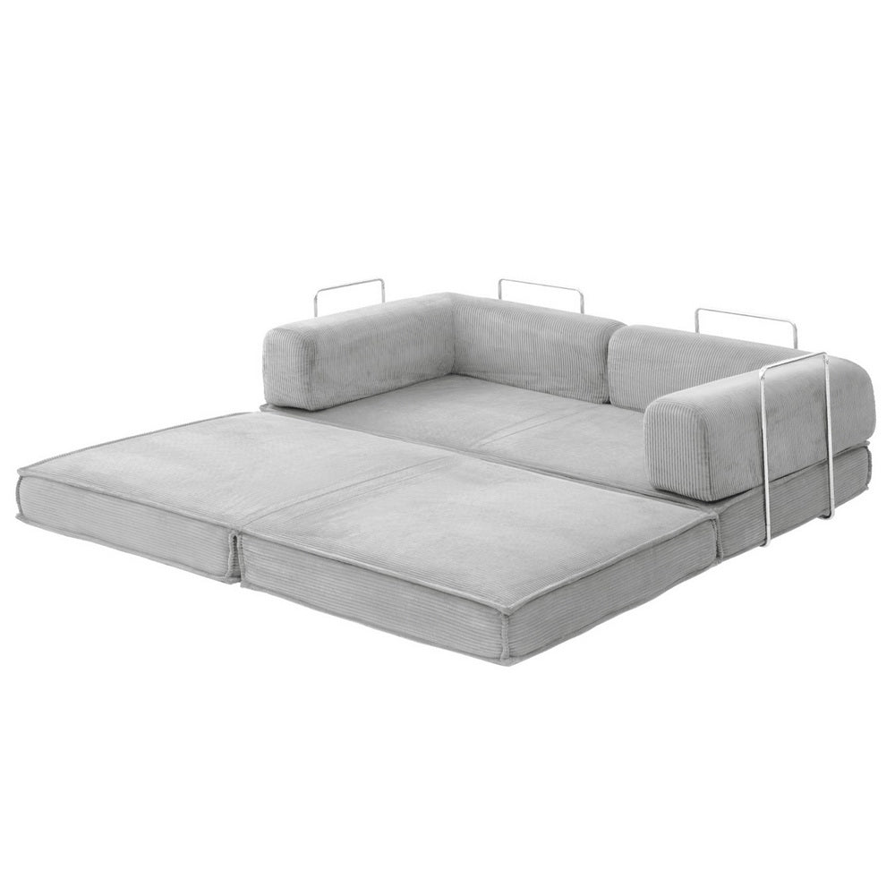 Artiss Convertible Folding Sofa Bed Pull Out Mattress Sleeper Couch Corduroy Grey