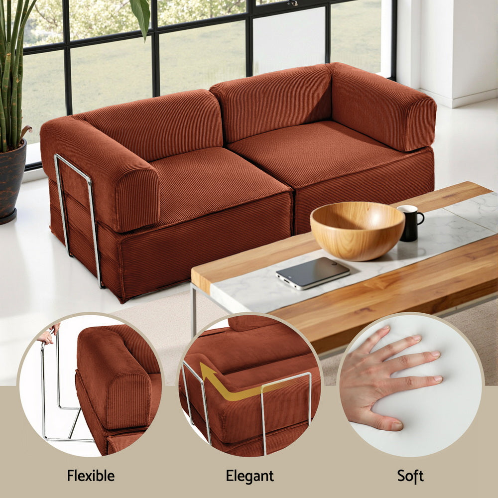 Artiss Convertible Folding Sofa Bed Pull Out Mattress Sleeper Couch Corduroy Orange