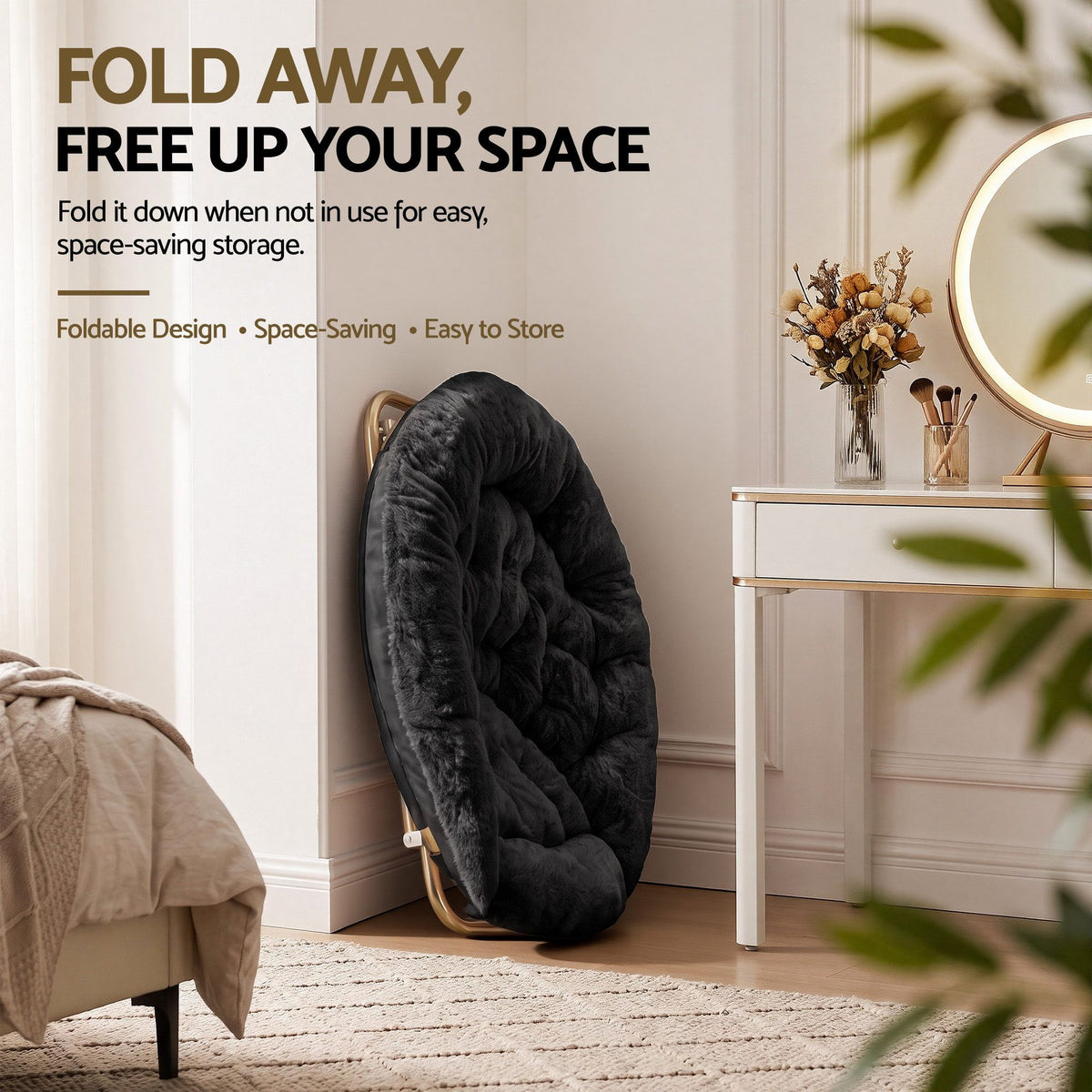 Artiss Cozy Saucer Chair Soft Faux Fur Folding Accent Chair for Bedroom Black