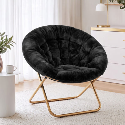 Artiss Cozy Saucer Chair Soft Faux Fur Folding Accent Chair for Bedroom Black