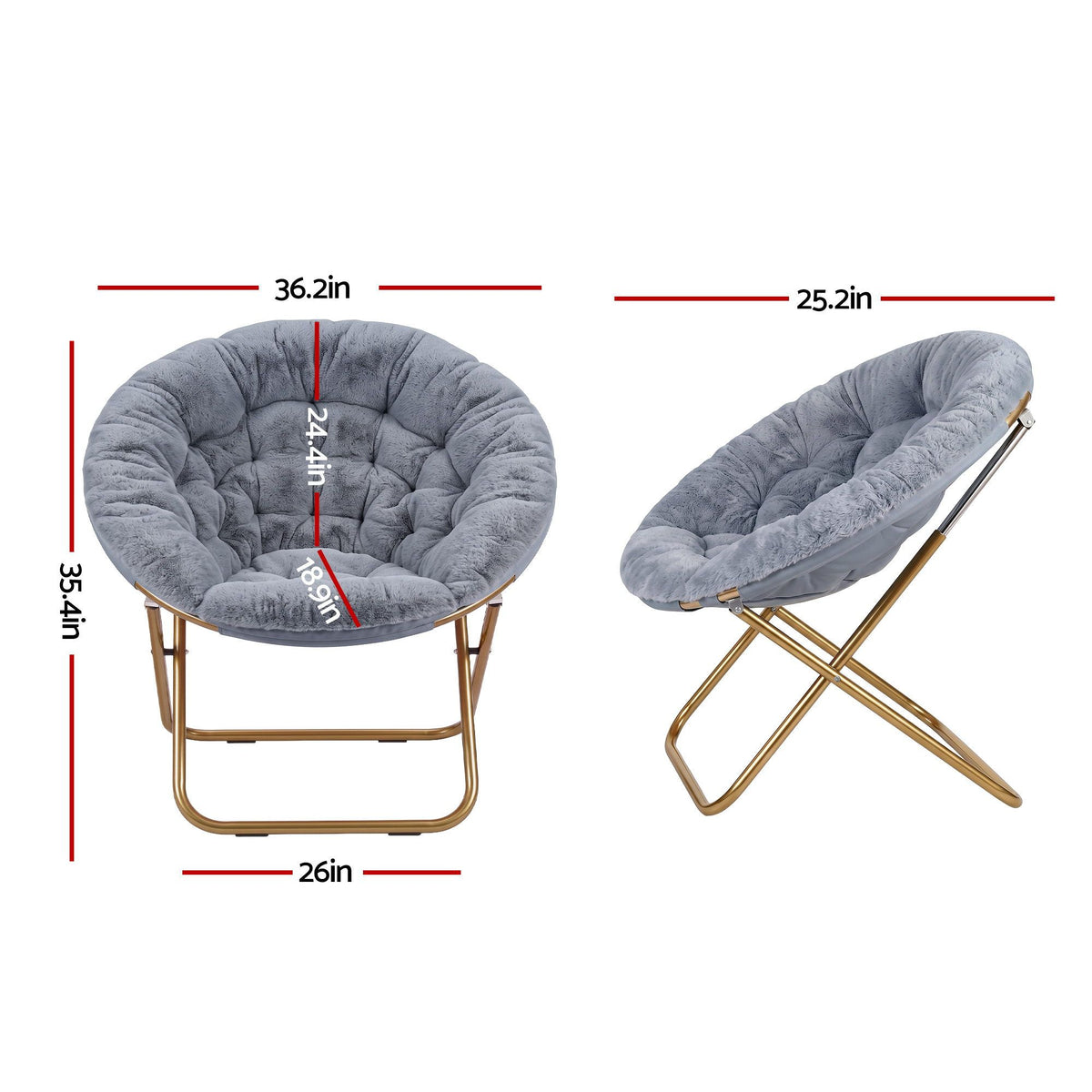 Artiss Cozy Saucer Chair Soft Faux Fur Folding Accent Chair for Bedroom Grey