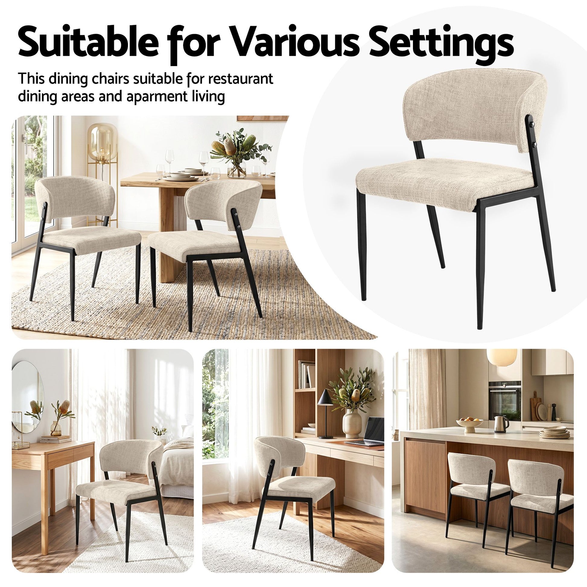 Artiss Dining Chairs Set of 2 Linen Fabric Soft Upholstered Chairs Beige