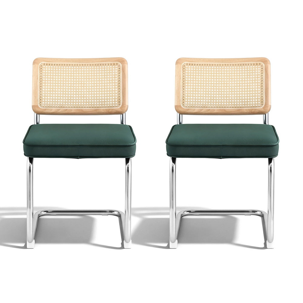 Artiss Dining Chairs Set of 2 Velvet Rattan Cantilever Green