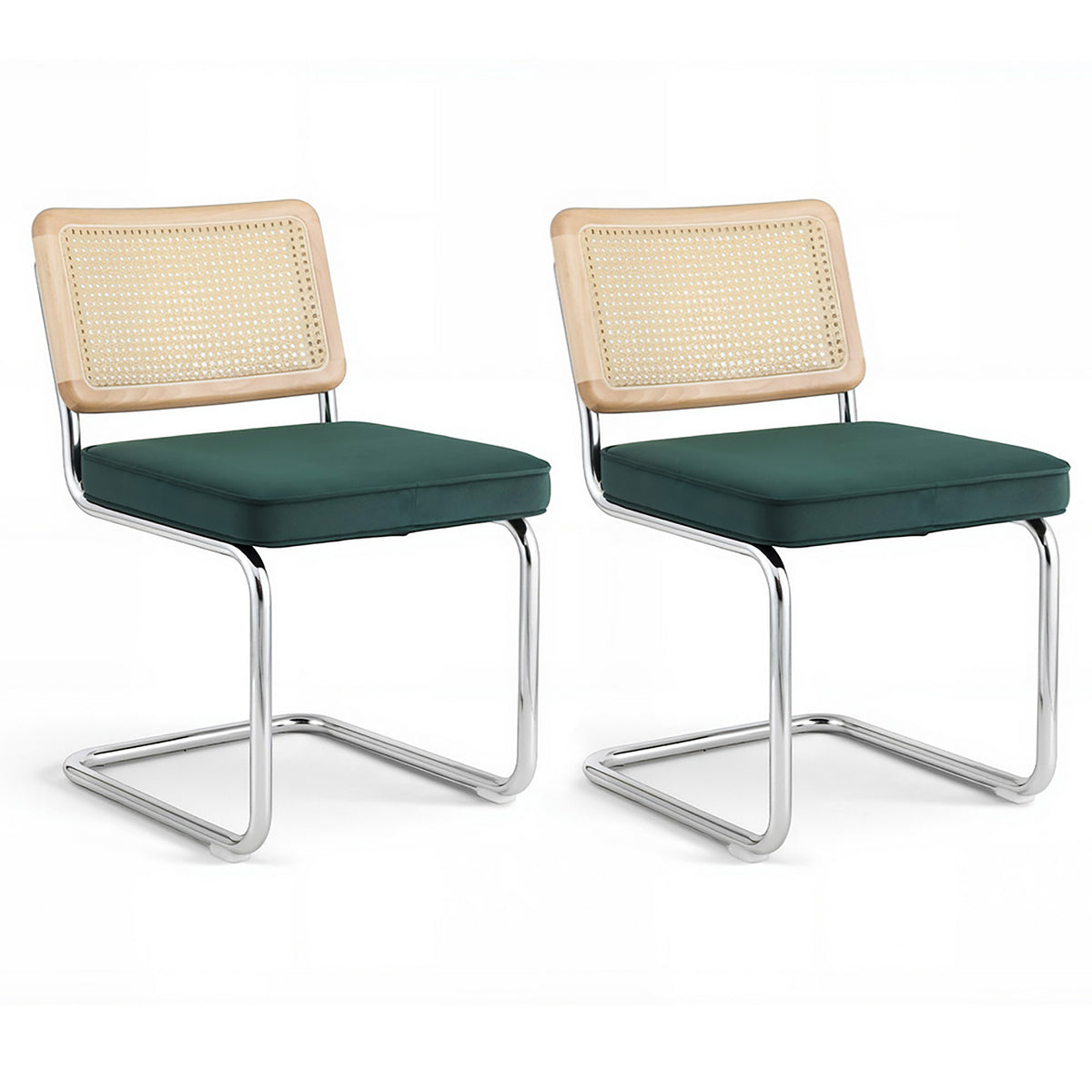 Artiss Dining Chairs Set of 2 Velvet Rattan Cantilever Green