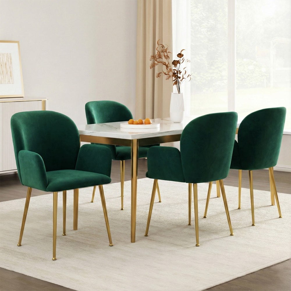 Artiss Dining Chairs Set of 4 Velvet Armchair Green