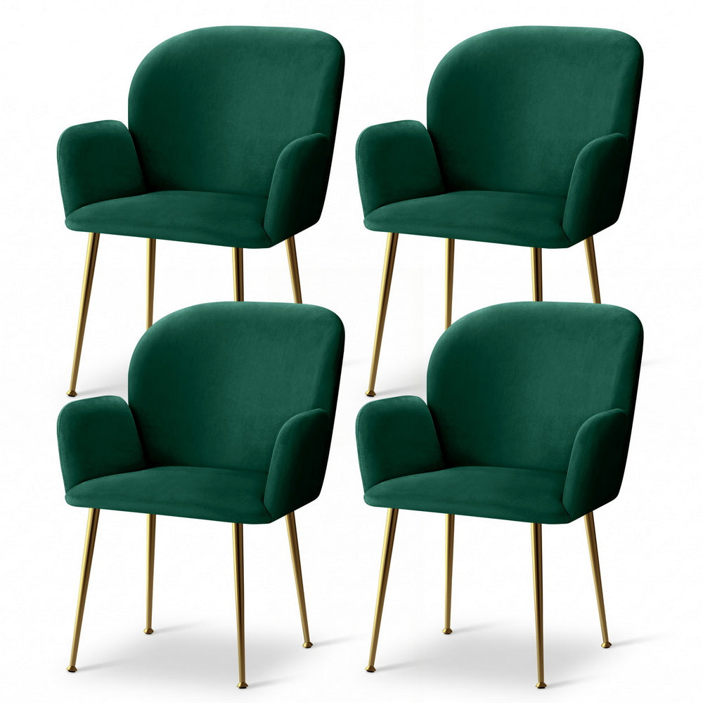 Artiss Dining Chairs Set of 4 Velvet Armchair Green