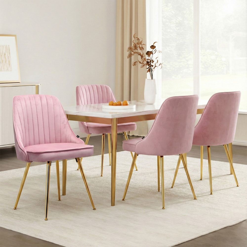 Artiss Dining Chairs Set of 4 Velvet Channel Tufted Pink