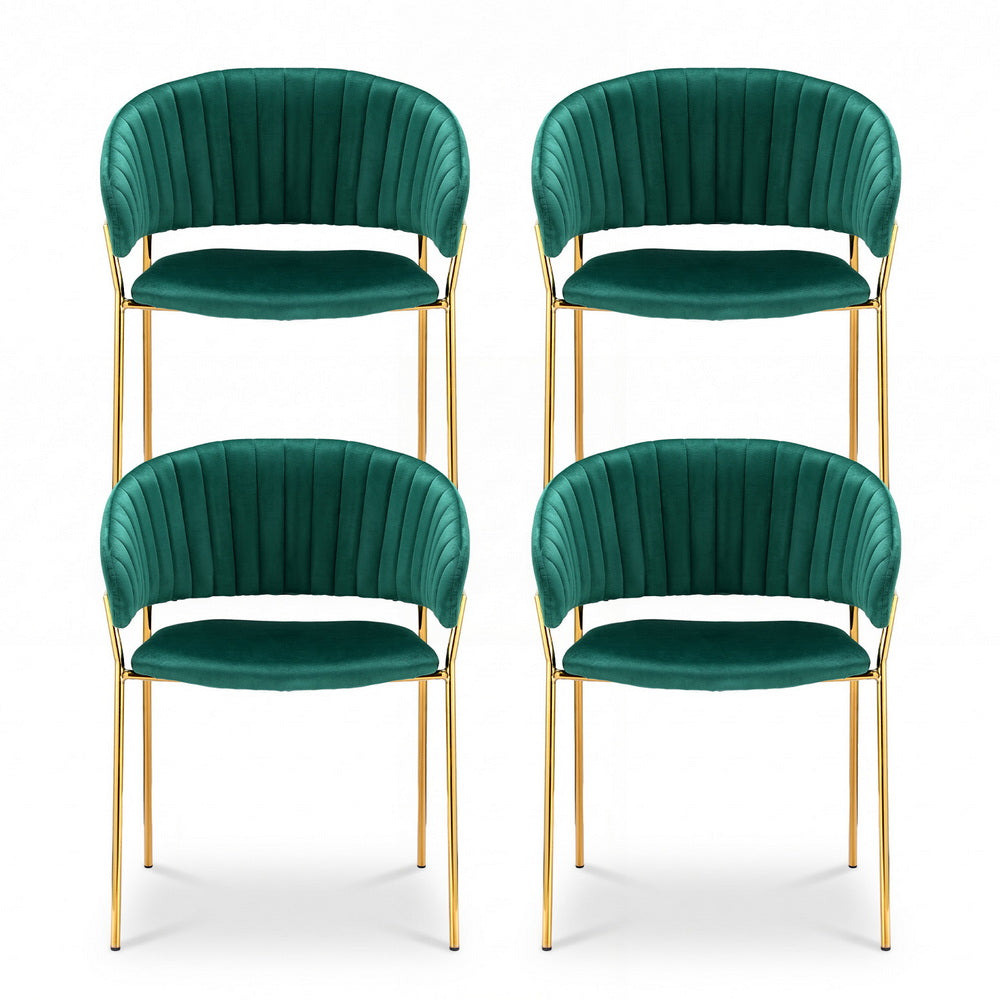 Artiss Dining Chairs Set of 4 Velvet Hollow Armchair Green