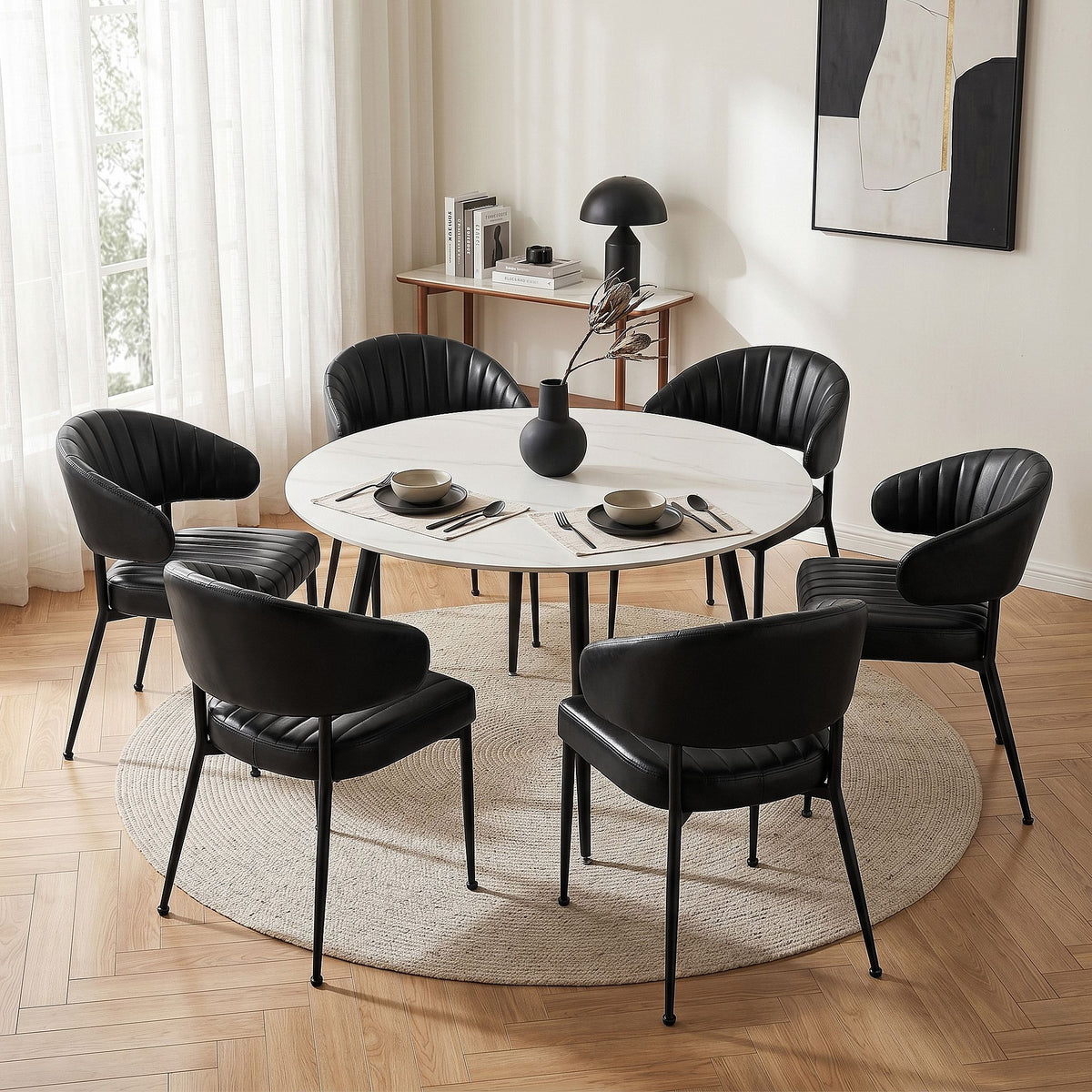 Artiss Dining Chairs Set of 6 Leather Hollow Armchair Black
