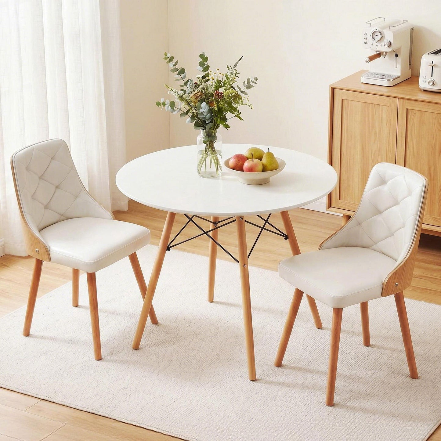 Artiss Dining Table and Chairs Set 3PCS 90cm 2 Seater Round Dining Set for Kitchen, Apartment, Dining Room White