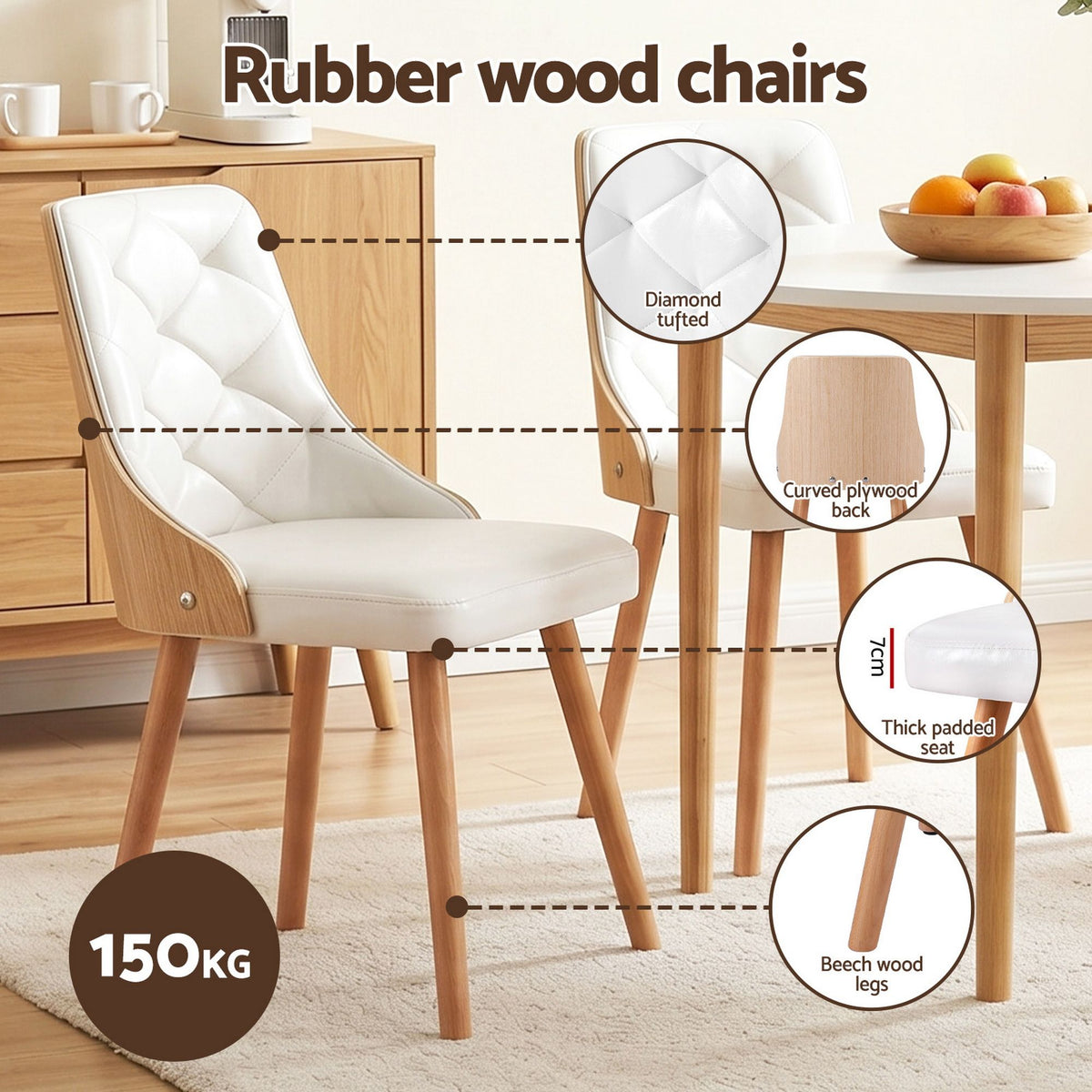 Artiss Dining Table and Chairs Set 5PCS Round 4 PU Leather Seater Dining Set White
