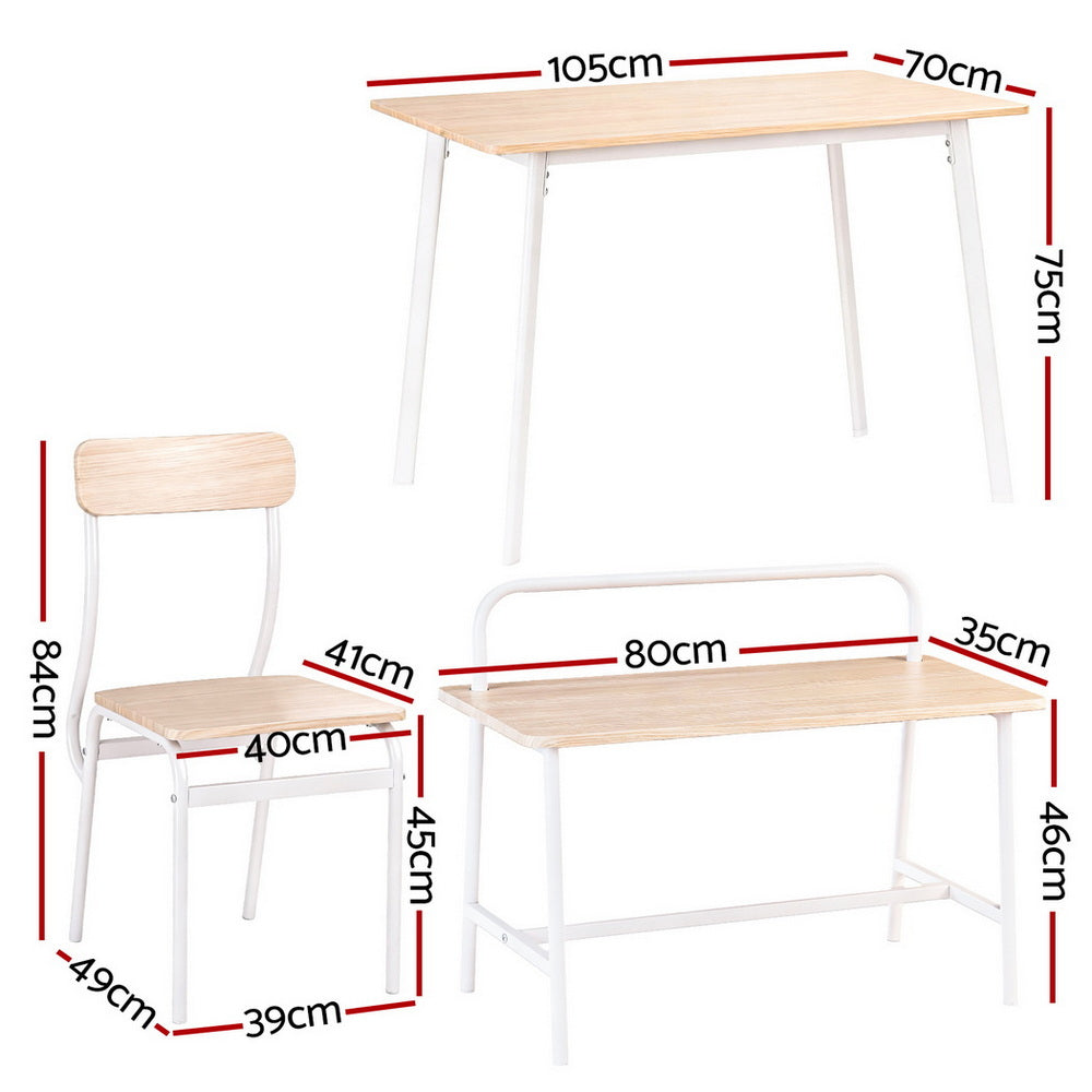 Artiss Dining Table and Chairs Set of 4 Bench Kitchen Furniture Natural and White