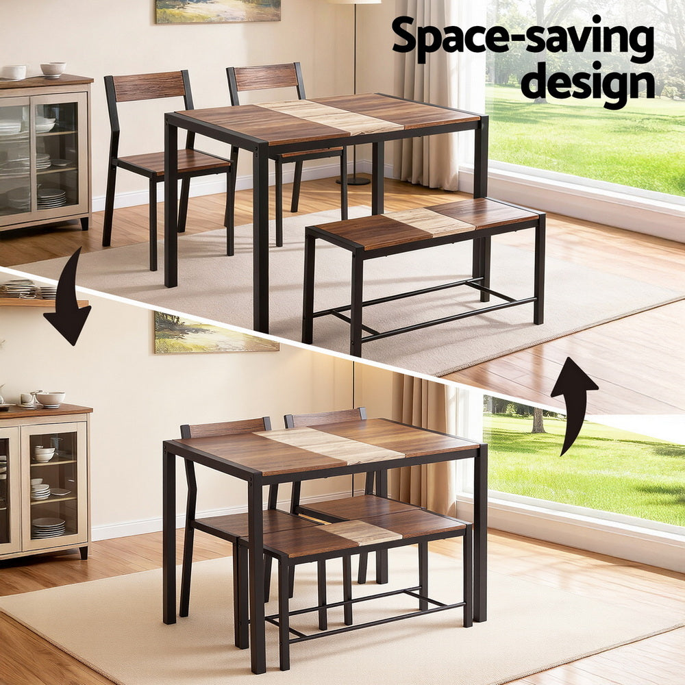 Artiss Dining Table and Chairs Set of 4 Bench Kitchen Furniture Rustic Brown