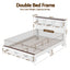 Artiss Double Bed Frame with Storage Bookcase Headboard and Footboard White Wooden Platform Bed with Charging Station and Led Light Bedroom Furniture